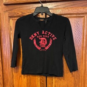 DKNY Kids Black Long Sleeve Tee with Red Logo
